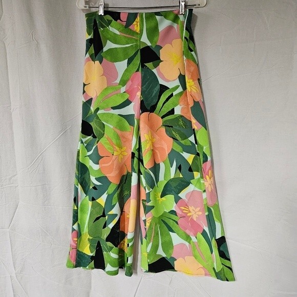 Elaine Rose Tropical Floral Print Cropped Pull On Elastic Waist Palazzo Pants - Picture 1 of 10